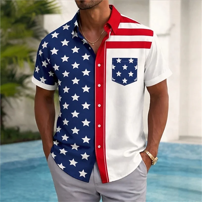 Men's US Flag Print Shirt – 250th Anniversary Edition (July 4, 2026) – Summer Short-Sleeve Button-Down with Collar