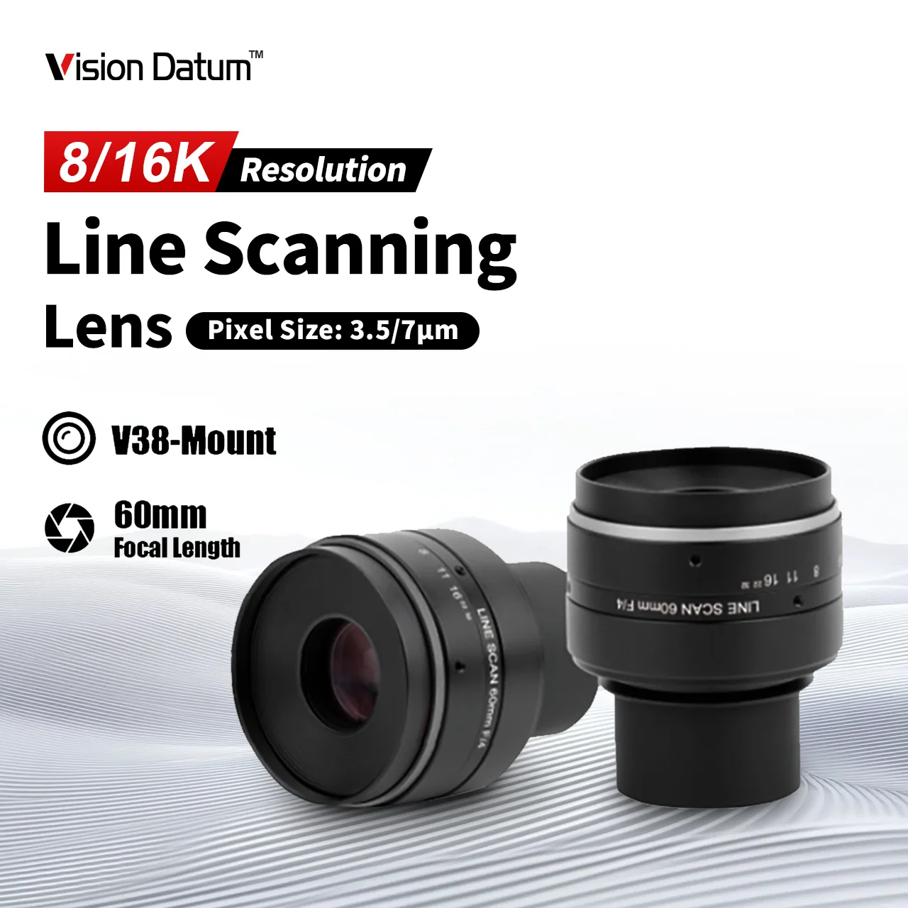 High Resolution And Contrast Coaxial Illumination Line Scan Lenses 16k 5u 116mm 120mm 145mm F4.0 Less Than 0.001% Or 1 Pixel