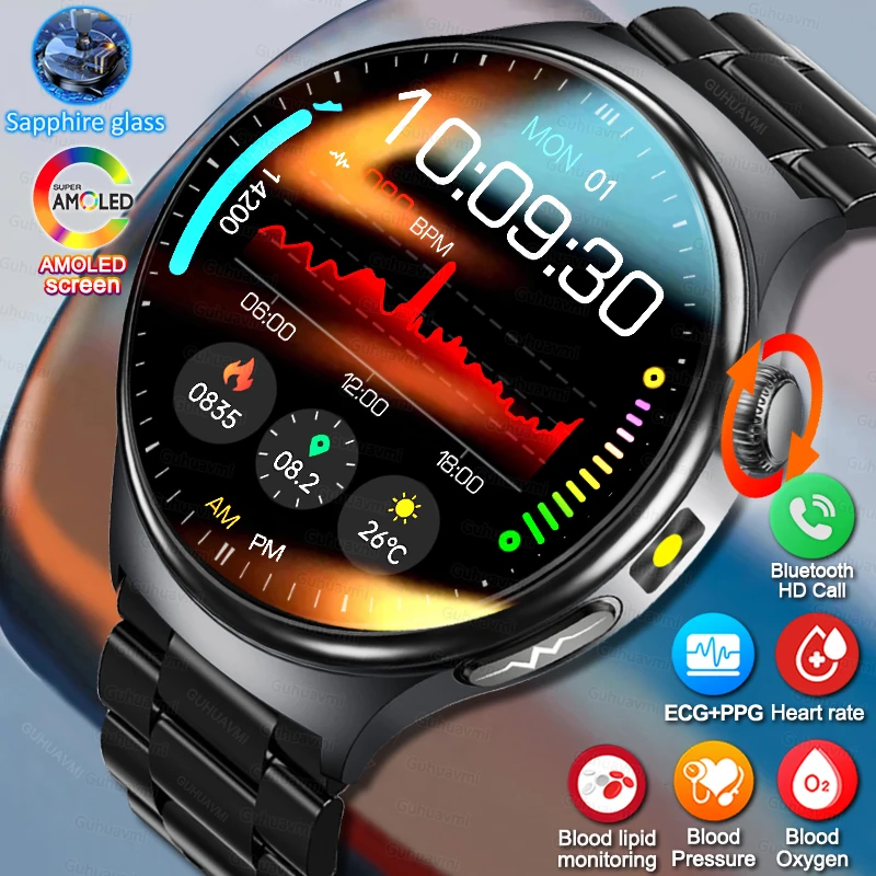Nouvelle montre connectée ECG 2026 pour diagnostic précis, avec mesure de la graisse corporelle, de l'oxygène sanguin, de la tension artérielle, suivi de la santé et du sport, écran HD AMOLED, appels, pour Hommes femmes universel