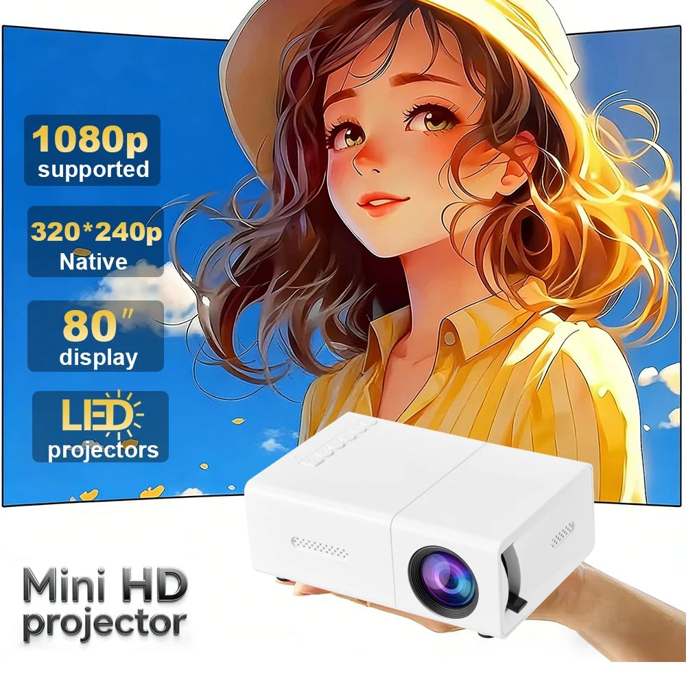 Proyector LED ZNLYRION M3-O Mini Portátil, Compatible con 1080P, Resolución Nativa de 320x240P, Pantalla de 80 Pulgadas, Proyector de Cine en Casa para Teléfono, TV Stick, Laptop, Blanco