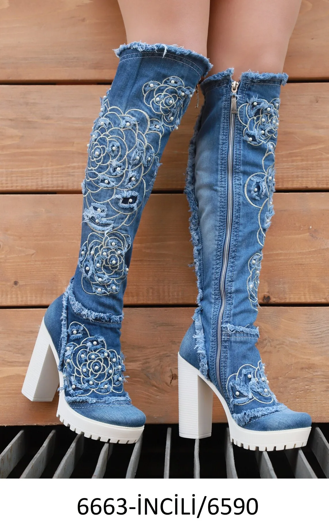 Jeans Boots Shoes / Handmade Women Boots / Women\'s Sexy Boots, Heeled Boots, Sports High Boots Shoes /Denim Shoes/ Birthday Gift