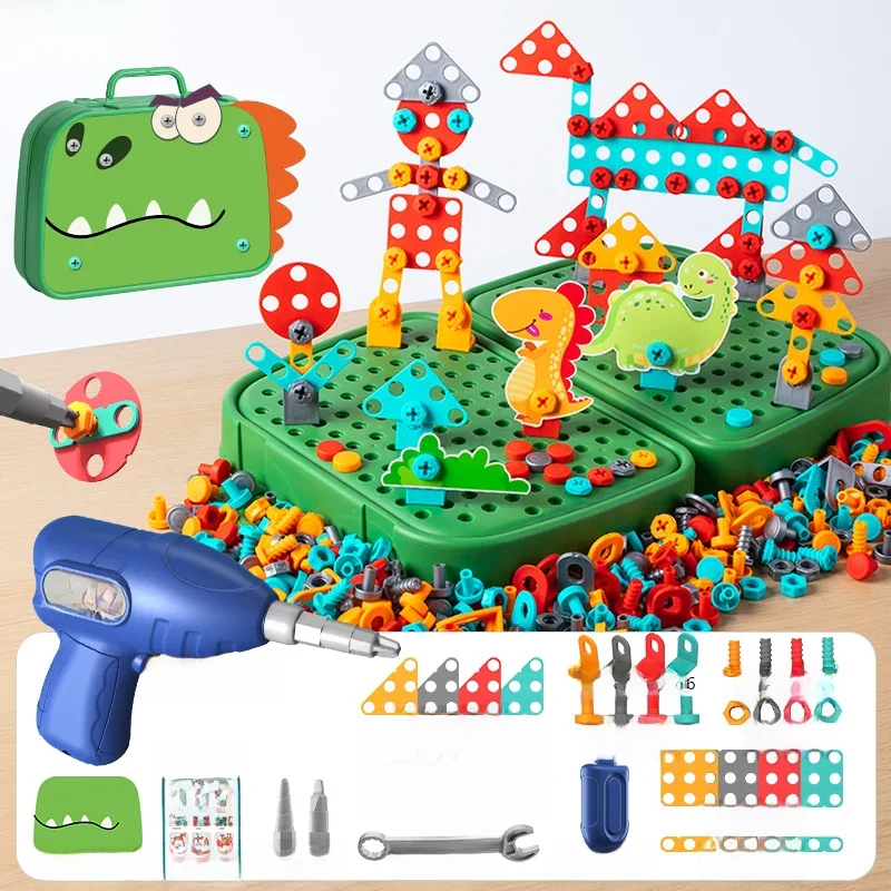 230 pcs/228 pcs Kinderen DIY Tool Speelgoed Set Elektrische Boor Schroefmoeren 3D Puzzel Speelgoed Fantasiespel Tool Kits 2D/3D Educatief Speelgoed - afbeelding 2