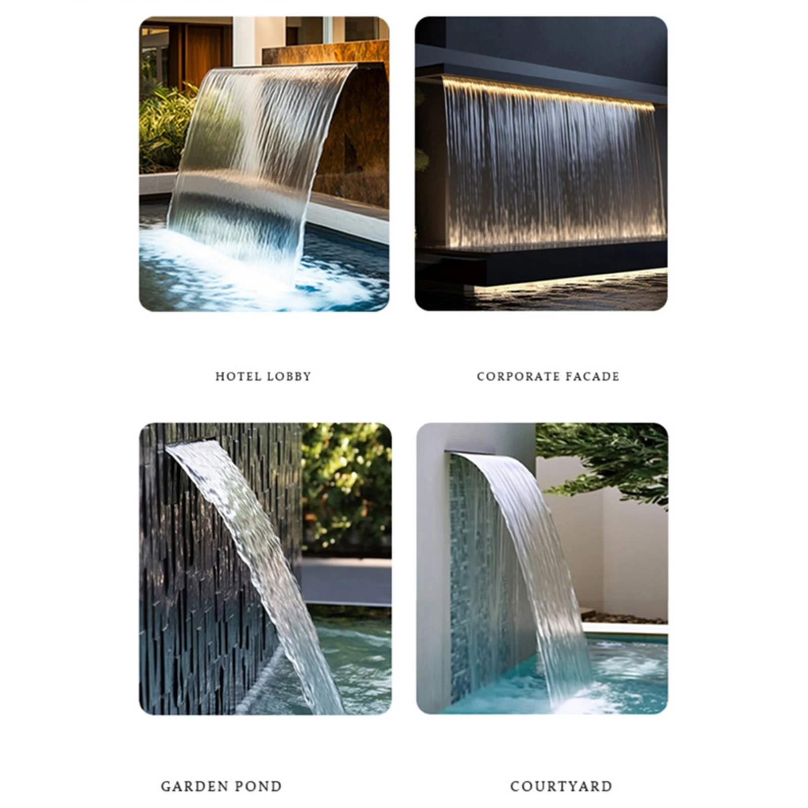 Waterfall Spillway Pool Fountain Stainless Steel, Water Feature Spillway for Hot Spring Pond Hotel Lobby, SPA Wall Mount