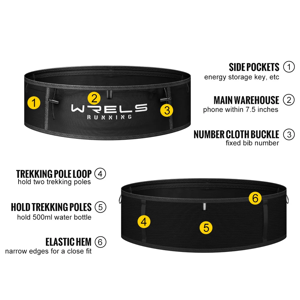 WRELS حزام الجري حزمة مراوح ملحقات الجري حقيبة خصر مرنة رفيعة قابلة للتنفس خفيفة الوزن مع عبوات فاني لزجاجة المياه #6