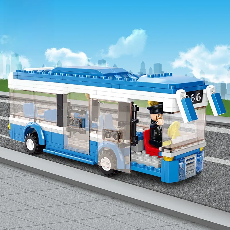 235Pcs Stad Single-Decker Bus Auto Model Bouwstenen Sets Juguetes Brinquedos Bricks Cijfers Educatief Speelgoed Voor Kinderen - afbeelding 2