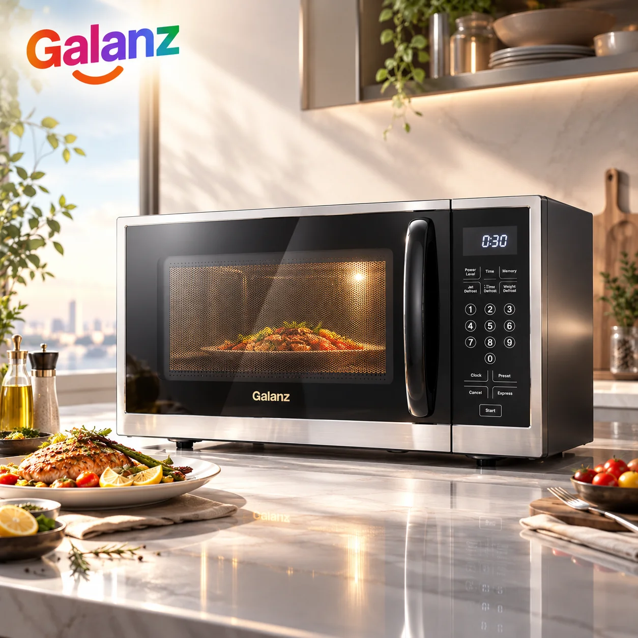 Horno microondas Galanz J9, 20 litros, 900 W, 6 niveles de potencia, control mecánico giratorio, función de descongelación, horno microondas compacto para la cocina, la oficina, el apartamento y la residencia estudiantil.