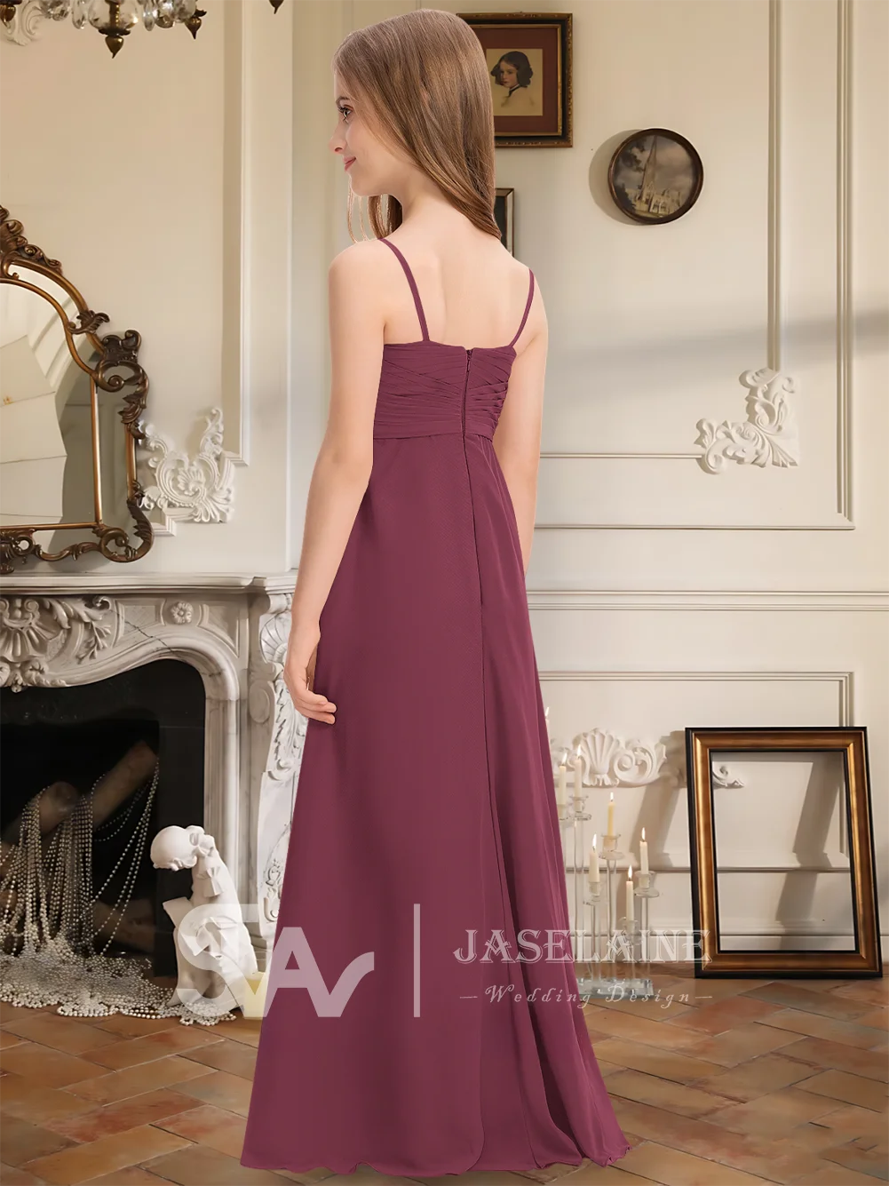 子供用エレガントジュニアブライズメイドドレス、スイートハートシフォンAライン、フロア丈フラワーガールドレス、女の子用フォーマルウェア、結婚式パーティー