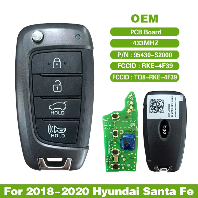 CN020198 Original PCB 4ปุ่มสำหรับ Hyundai Santa Fe 2019 + P/N: 95430-S2000, TQ8-RKE-4F39