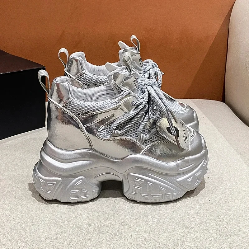 

High Platform Shoes Breathable Sports Trainers Casual Thick Bottom Mesh Chunky Sneakers Women atos Mujer 10cm