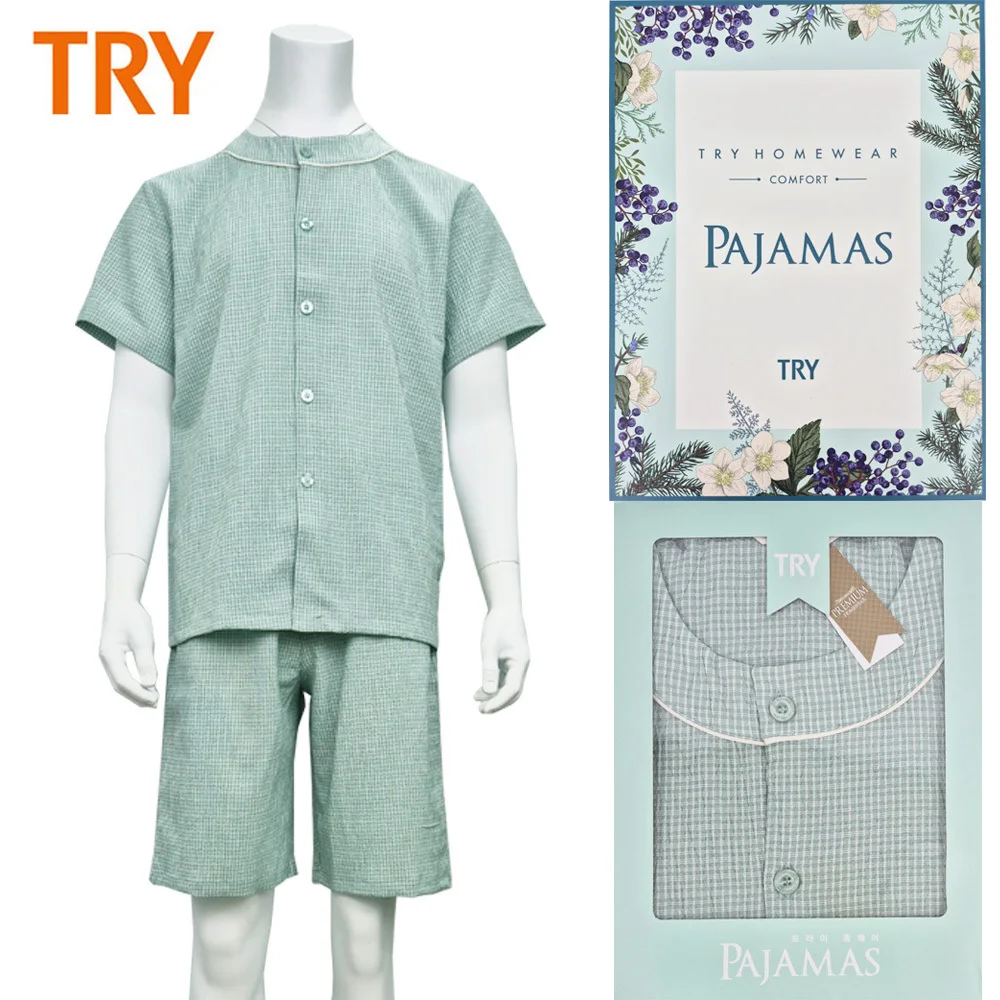 TRY Men's H25 Half-sleeved Pajama Summer Pajamas Set Men's Homewear SHANES Indoor Top-and-bottom Brand cotton pajamas set