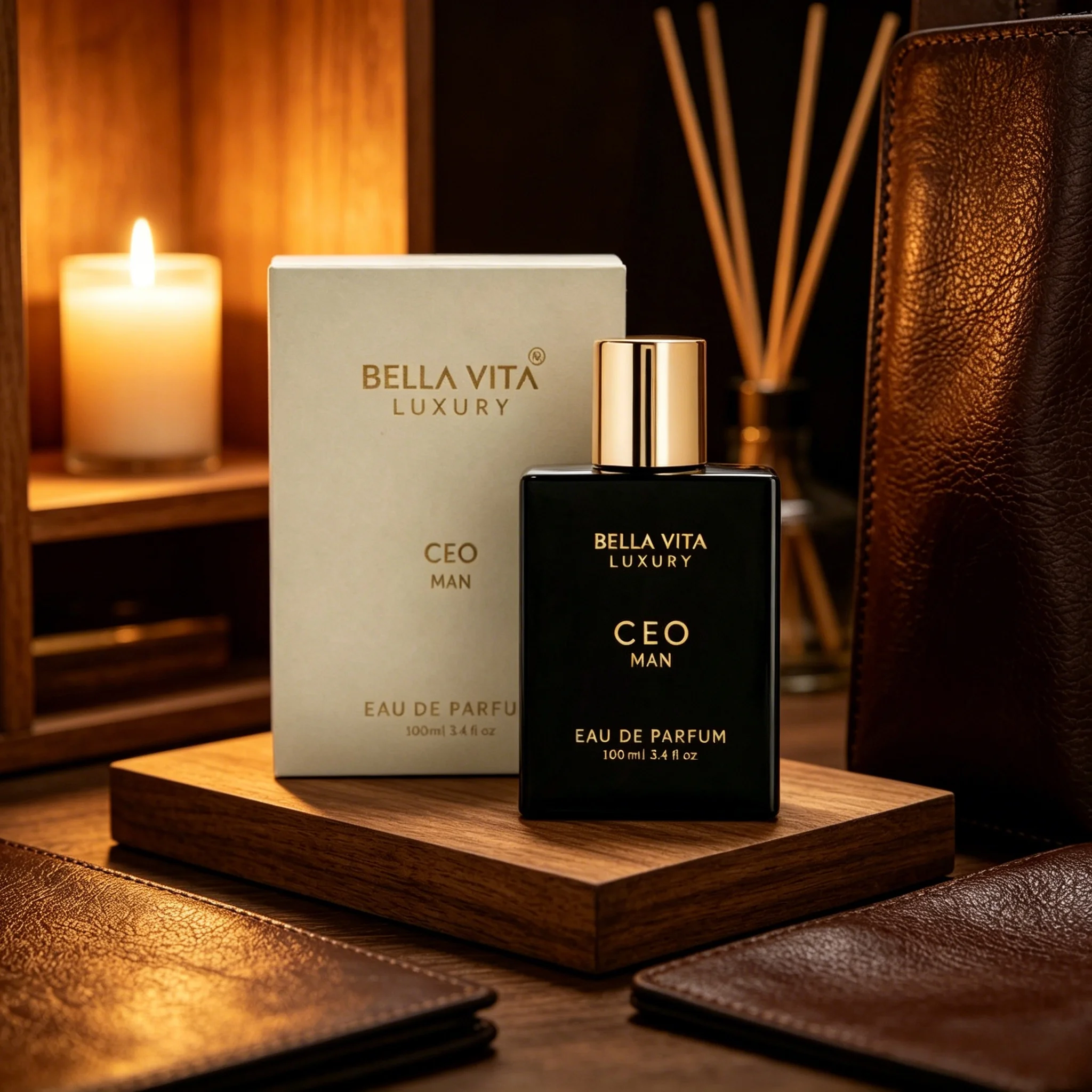 

Bella Vita Luxury CEO Man Eau de Parfum Sophisticated Woody Earthy Scent Matte Black Square Bottle Long Lasting Business Masculine Perfume Ideal Holiday Gift for Him