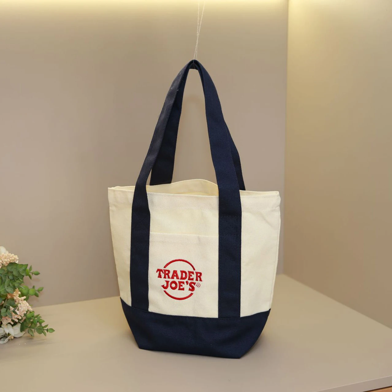 Trader Joe's Mini Canvas Tote Bag Color Block Handbag Portable Lunch Bag Casual Shopping Bag Women Cute Small Handheld Purse Reusable Grocery Storage Bags view 7