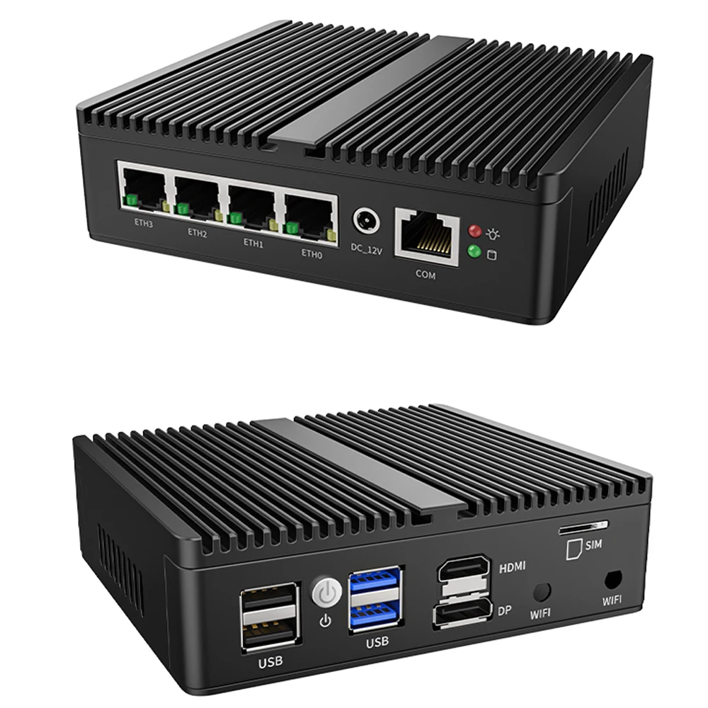 Fanless Mini PC 4 x Intel 2.5G LAN N100 Fanless Soft Router Mini Firewall pfSense MikROS OPNsense Firewall Appliance