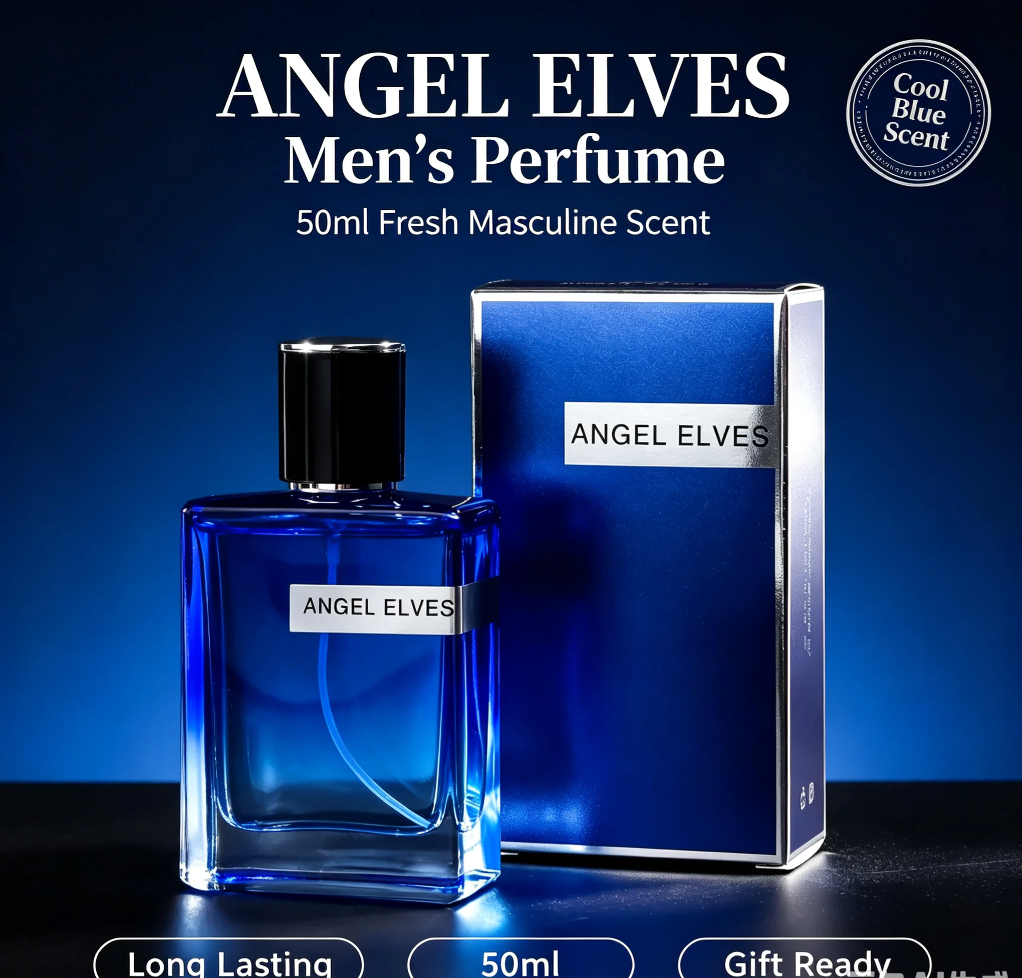 Perfume Masculino Eau De Parfum 50ml, Aroma Aquático Amadeirado Fresco de Longa Duração, Fragrância em Frasco de Vidro Elegante, Presente Ideal para Encontros, Escritório e Uso Diário