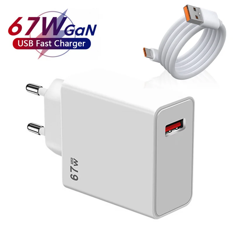 GaN USB Fast Charger Quick Charge 3.0 for Xiaomi 14 13 12 11 10 Ultra Redmi Note 12T 13 Pro Turbo 6A USB Type C Charging Cable