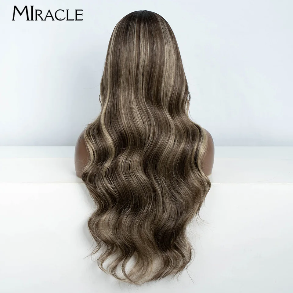 MIRACLE Synthetic 28 Inch Lace Front Wig for Women Wavy Lace Wigs Cosplay Wig Body Wave Daily Wear Lace Frontal Wigs Female