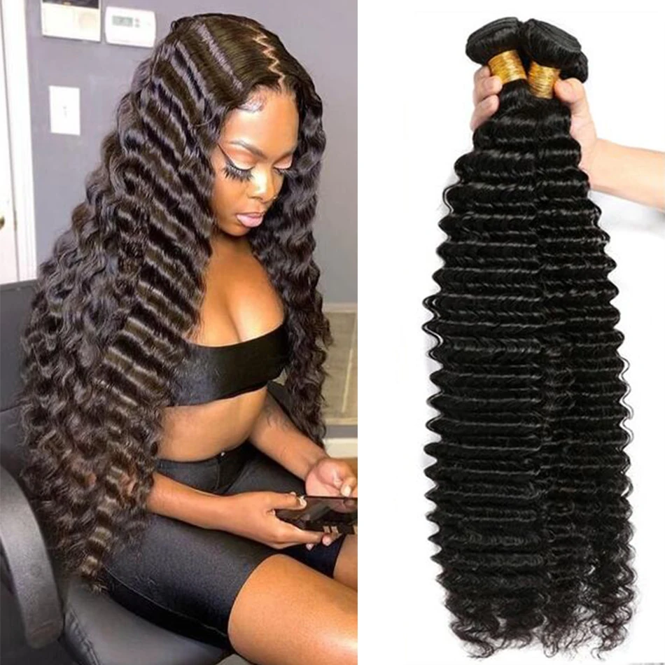 32 Inch Natuurlijke Kleur Diepe Golf Bundels Human Hair Extensions Voor Vrouwen Braziliaanse Menselijk Haar Krullend Bundels Op Verkoop Klaring