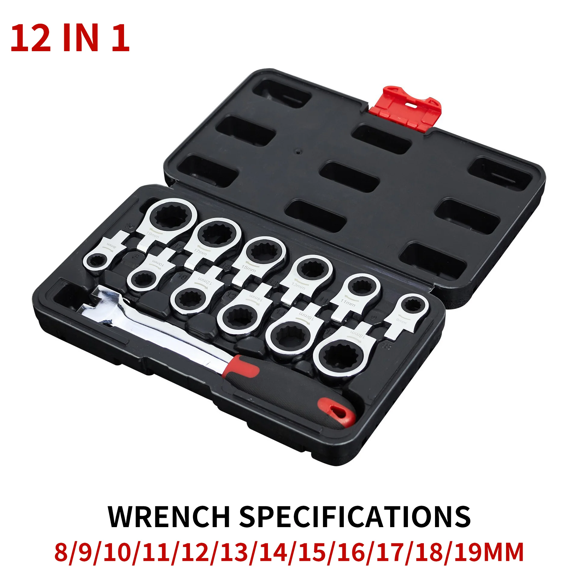 12-in-1 Quick Ratchet Wrench Set, Chrome Vanadium Steel, Interchangeable Heads, Torx & Socket, Industrial Use