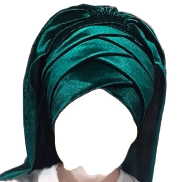 Women's Emerald Green Velvet Ready Bridal Veil Hijab Muslim Fashion Wedding Kına Night Hijab Turkish Arabic Engagement Formal Occasions