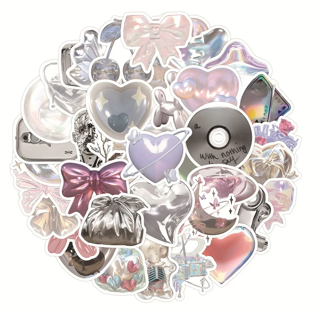 AliExpress Rspctou 10/30/63pcs Ins Style Shiny Silver Pink Stickers Aesthetic Graffiti Decoration DIY Skateboard Phone Fridge Bike Cute Decals Toys