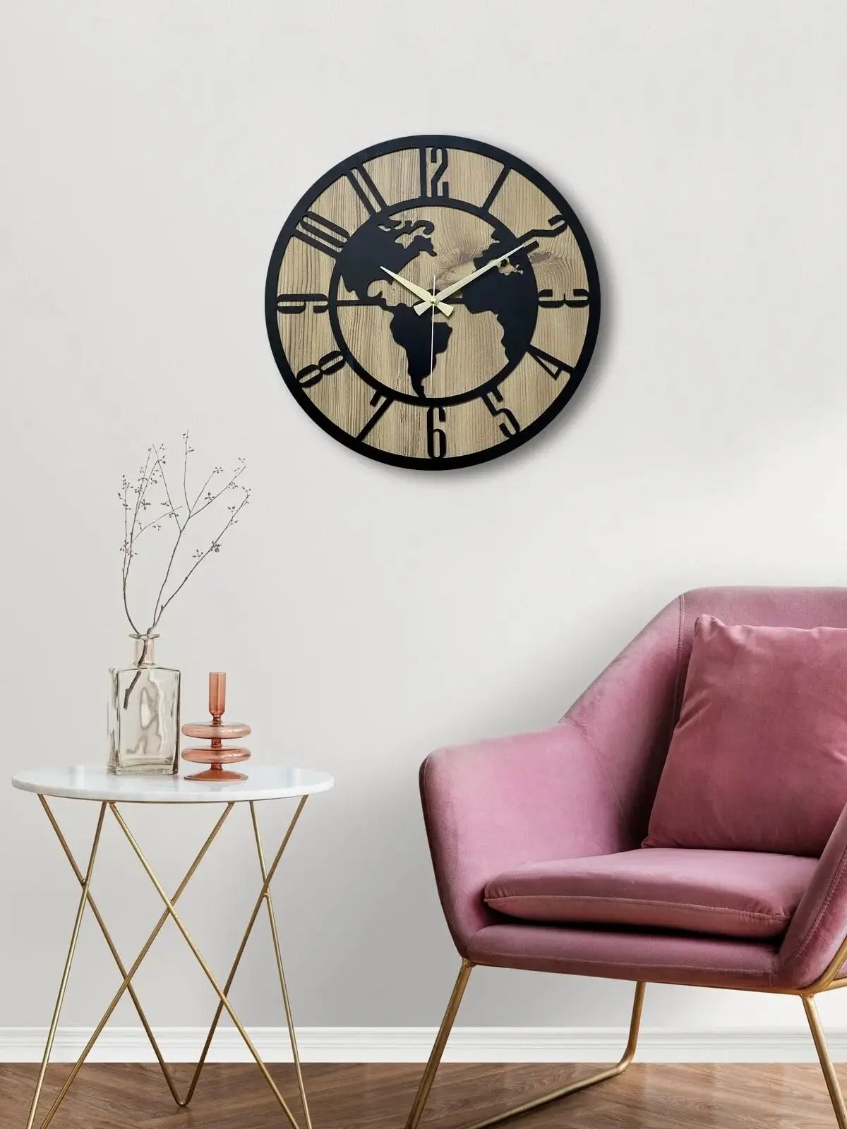 

Decorative Wooden Wall Clock Silent Modern Design With World Map Decoration Large Wall Clock for Living Room Kitchen Wall Decor