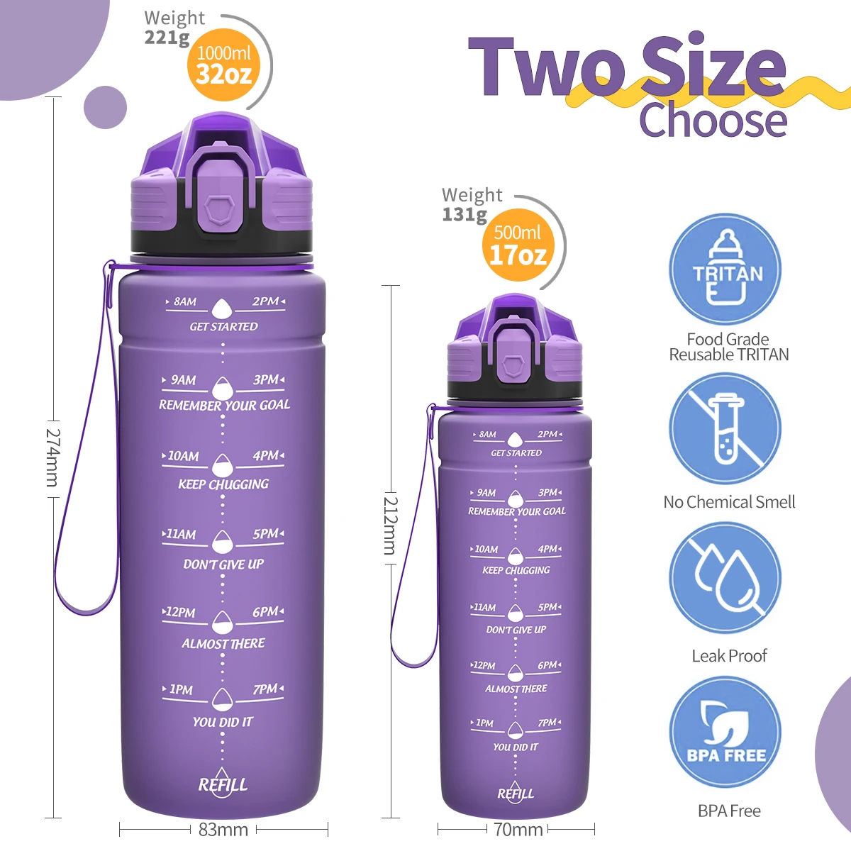 500/1000ml Drinkware Motivational Water Bottle With Time Markings BPA Free Tritan Leakproof Bottle For Gym Hiking Gourde Garrafa