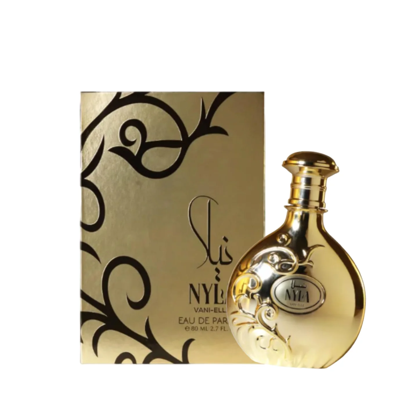 Arabiyat Prestige Nyla Women EDP Opulent Mild Rich Soft Juicy Peach White Jasmine Vanilla Musk Woody Fragrance Mirror Gold Embossed Bottle Gold Dome Cap White Gold Arabesque Box Calm Gentle Feminine Scent Spring Summer VIP Gala Holiday Gift Set view 7