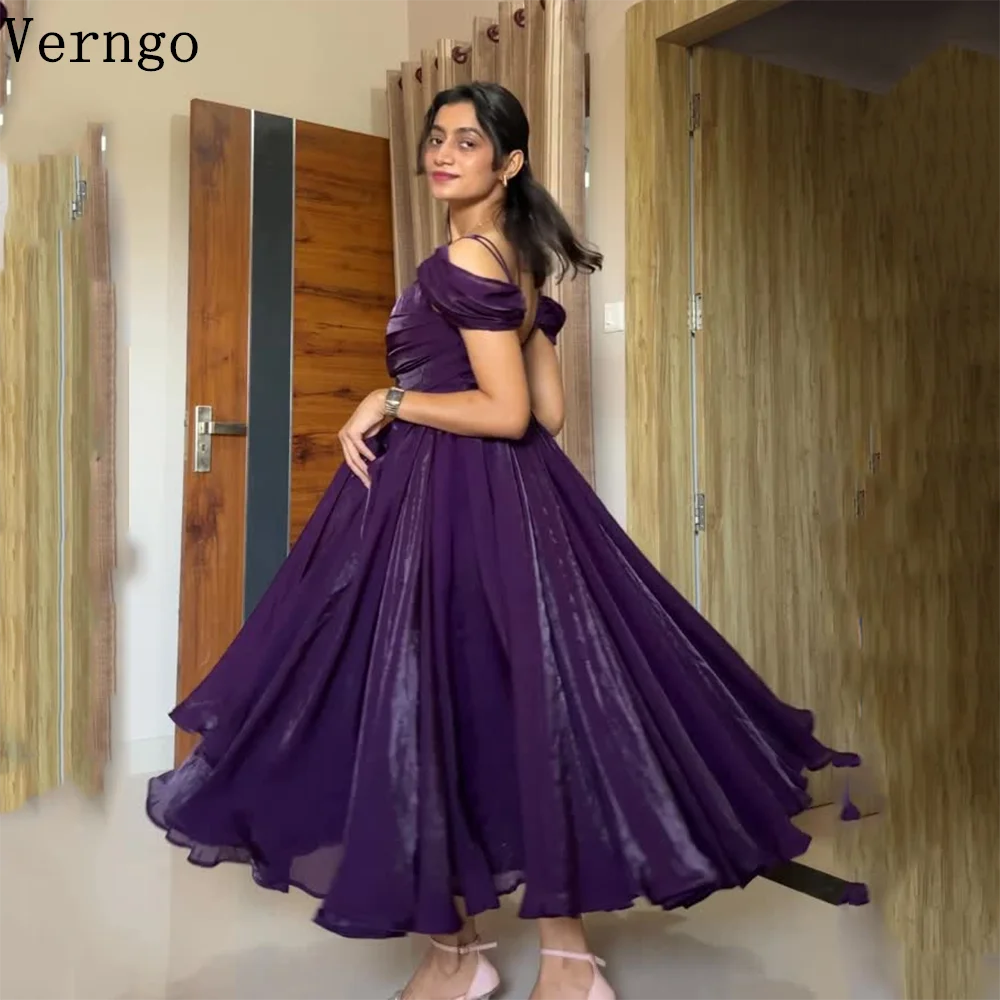 

Verngo Dark Purple Satin Evening Dress Off The Shoulder A Line Maxi Prom Gown Elegant Arabia Celebrity Party Dress Customized