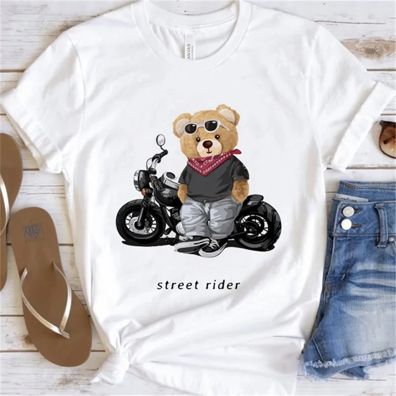 Modem uster T-Shirt Frauen niedlichen Bären Kurzarm T-Shirt Top y2k Frauen Baumwolle T-Shirt Straße