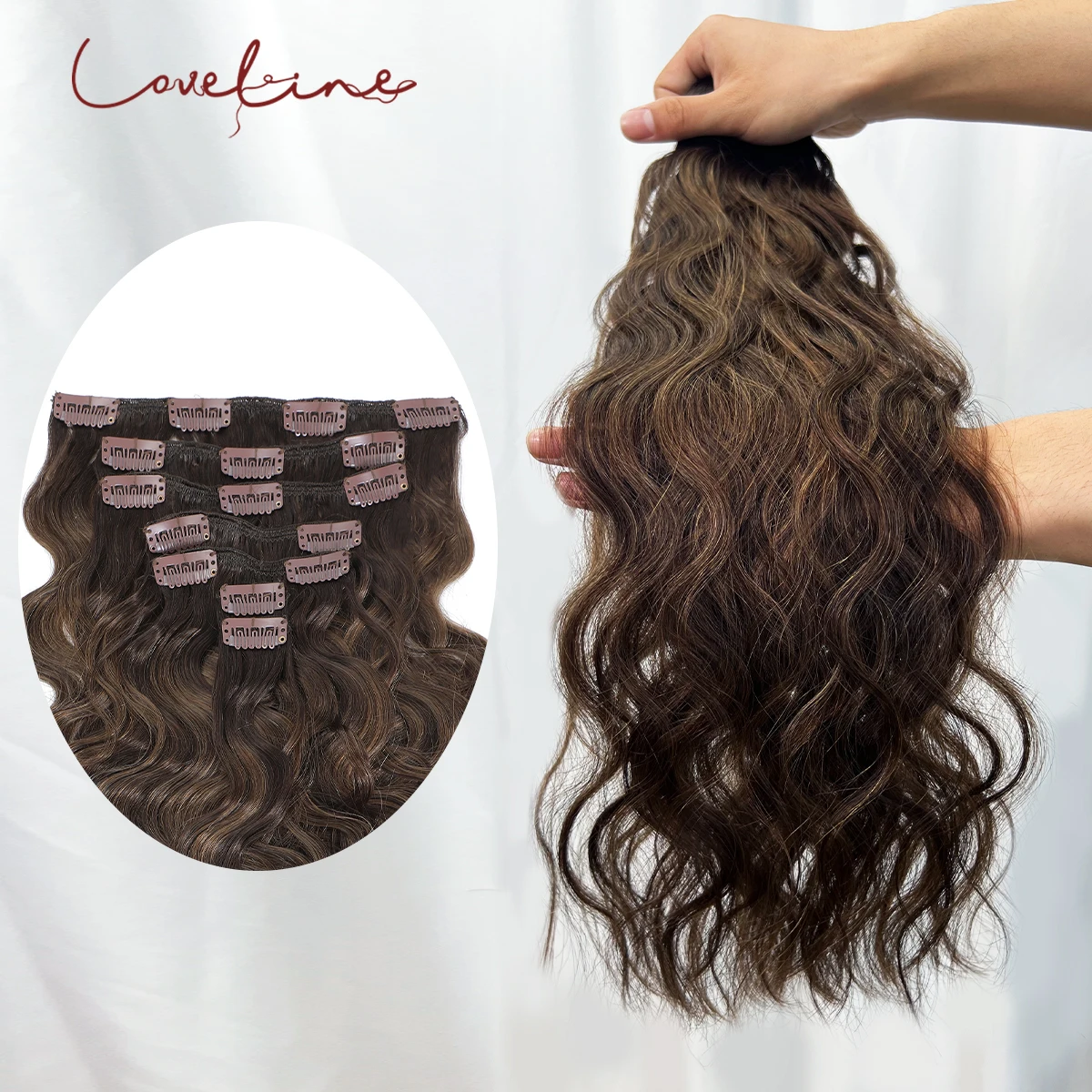 LOVELINE الجسم موجة كليب في وصلات الشعر مشبك شعر الإنسان Balayage 7 قطعة 120 جرام لحمة مزدوجة وصلات شعر شعر الإنسان للمرأة