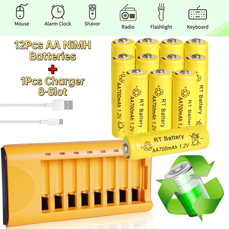 1.2V Ni-MH AA Rechargeable Batteries 700mAh with Long-lasting Power for Garden Lawn Lamps and Pathway Lights(Multiple Sets)