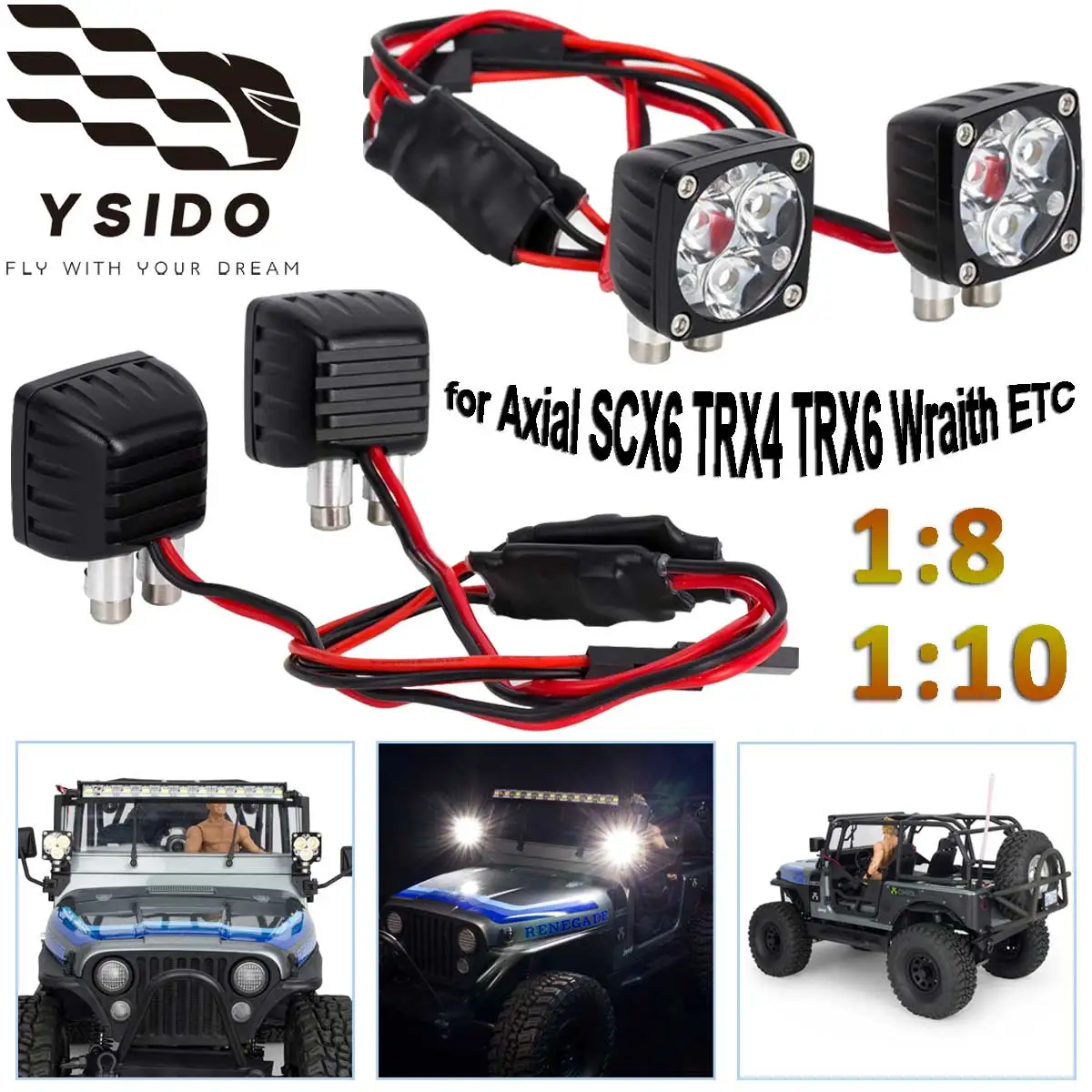 

21*20mm LED Light Bar Square A-Pillar Lamp Roof Bumper Lighting Lamp for 1:8 1:10 Axial SCX6 TRX4 TRX6 Wraith ETC RC Crawler Car