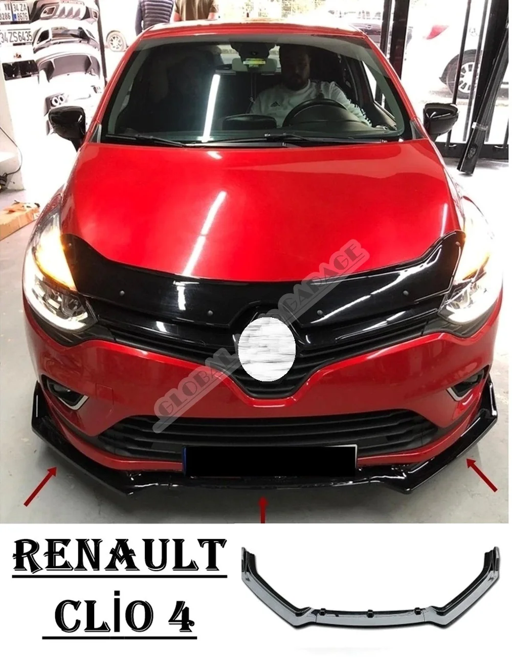 

For Renault Clio 4 Front Bumper Attachment Lip 2012-2020 Piano Glossy Black Splitter Diffuser Universal Bumper Car Antenna Roof