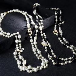 Pearl Number 5 Necklaces For Woman Flower Long two Layer Woman Necklace