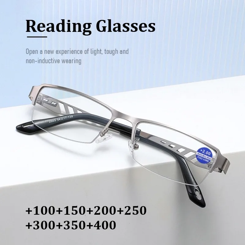 

Мужские деловые очки для чтения в полурамке, очки с блокировкой синего света, женские очки для дальнозоркости и пресбиопии, диоптрии + 1,0 + 1,5 до 4,0