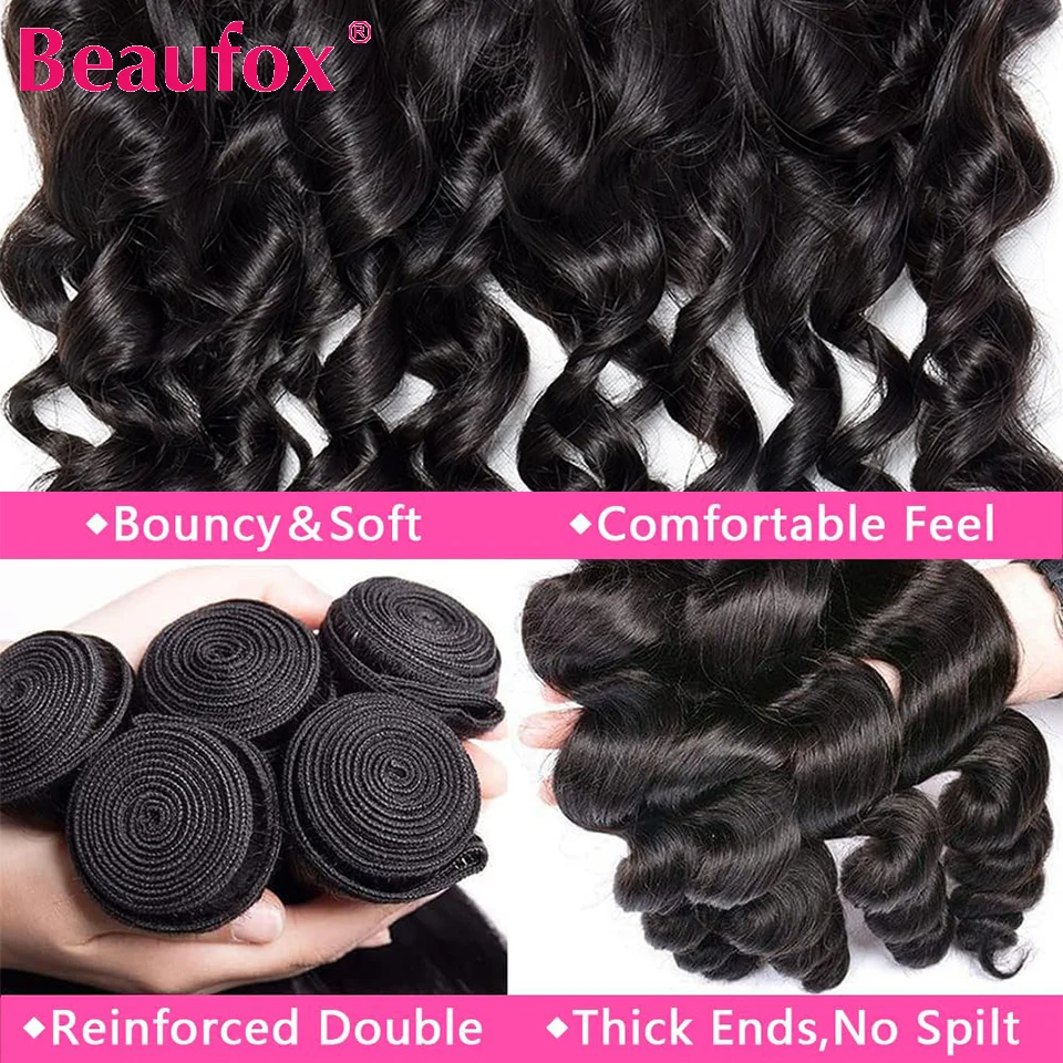 Beaufox-Indian Cabelo Humano Weave Pacotes, onda solta, Remy ondulado, cor natural, negócio, 1 pc, 3 pcs, 4 pcs