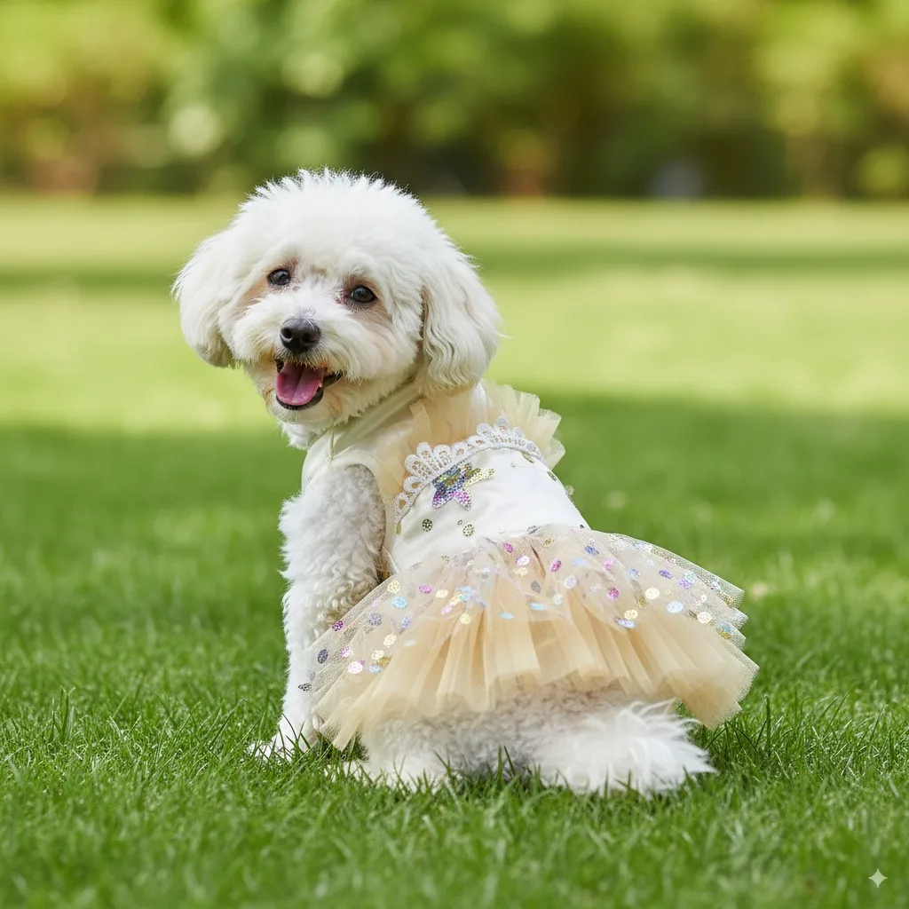 

Блестящее платье для собак ручной работы, золотая тюлевая юбка, наряд с блестками, одежда для маленьких щенков, элегантная одежда для домашних животных для вечеринки, свадьбы
