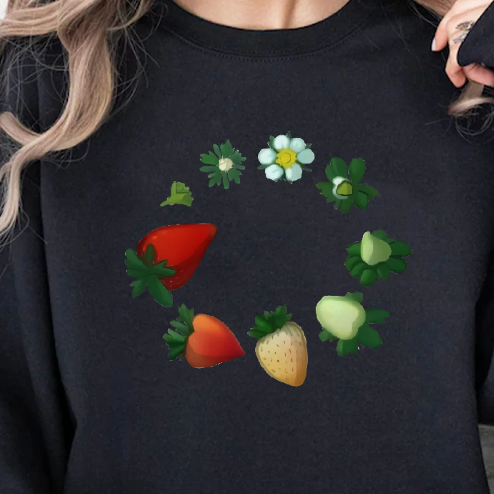 เสื้อสเวตเตอร์พวงหรีดสตรอเบอร์รี่ลายดอกไม้ผลไม้ฤดูใบไม้ร่วงฤดูหนาวลำลองหลวมแขนยาวสดสนุกเบอร์รี่คนรักเสื้อผ้าท็อปส์ซู