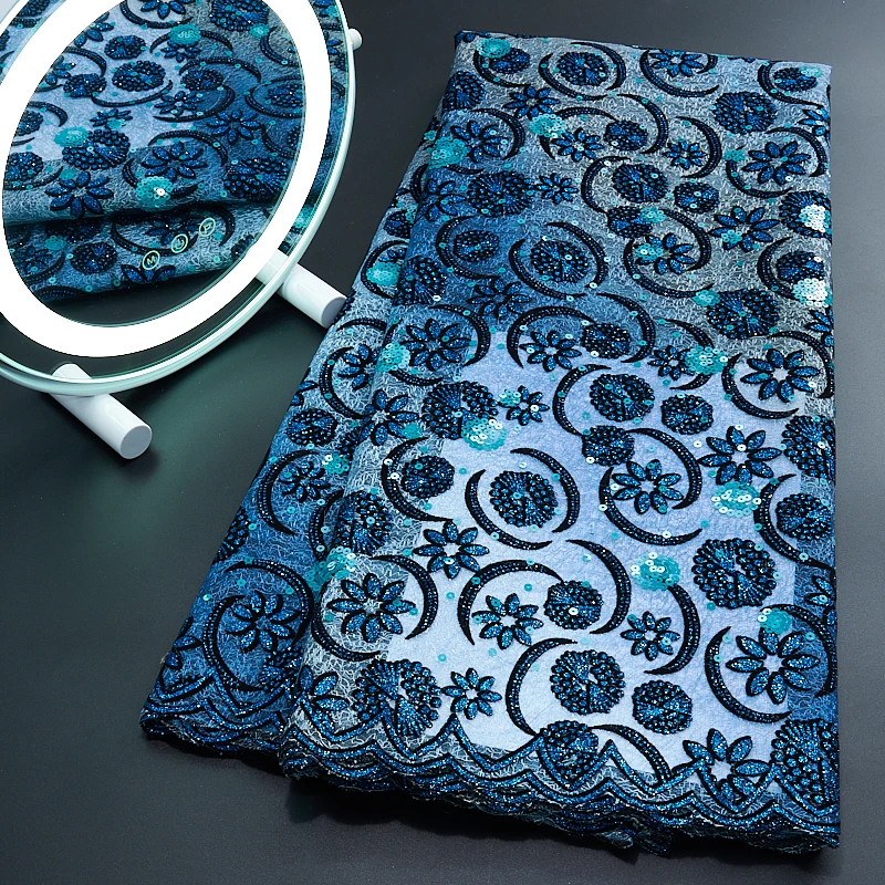 

Latest Flocking African Lace Fabric with Sequins Flocking 2023High Quality French Net Lace Fabric for Elegant Party Dress A3066