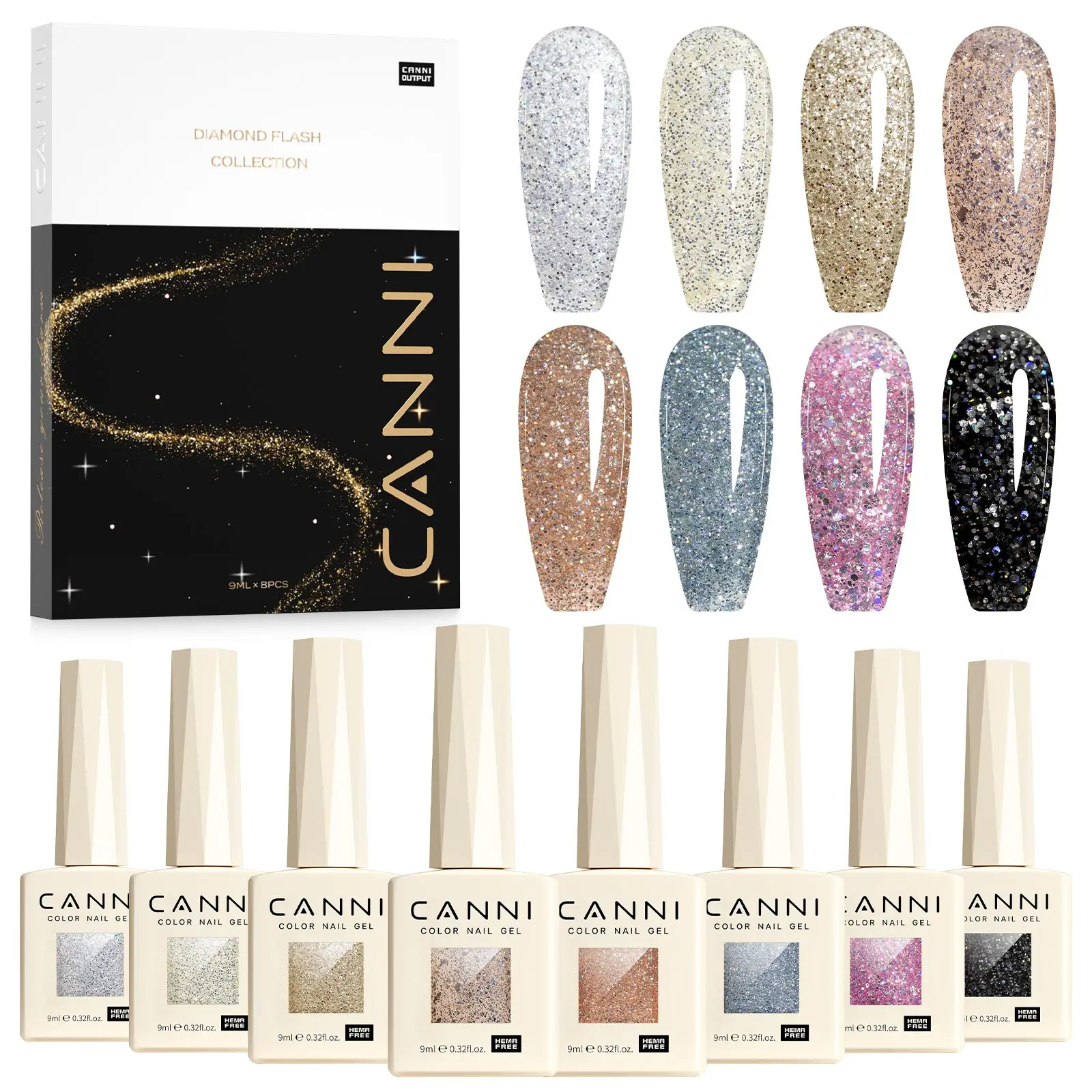 CANNI 96 kleuren TPO/HEMA GRATIS Glitter Gel Cat Eye Gel Nagellak Set UV/LED Soak-Off Gel Polish Manicure DIY Nail Art Kerstmis