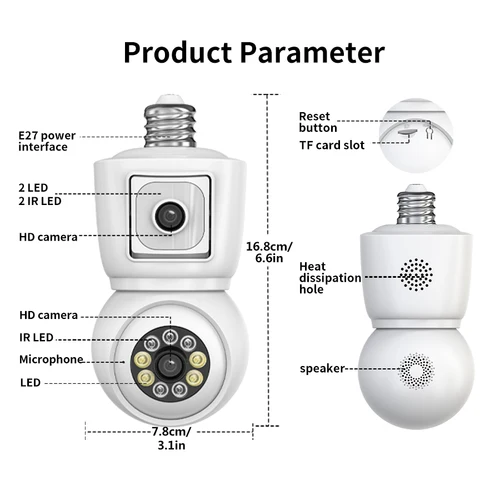 Imagen 2 del producto Bombilla inalámbrica ICSEE E27 de 4MP con Wifi, protección de seguridad, lente Dual, cámara CCTV, Monitor de bebé, PTZ, seguimiento automático, Audio bidireccional