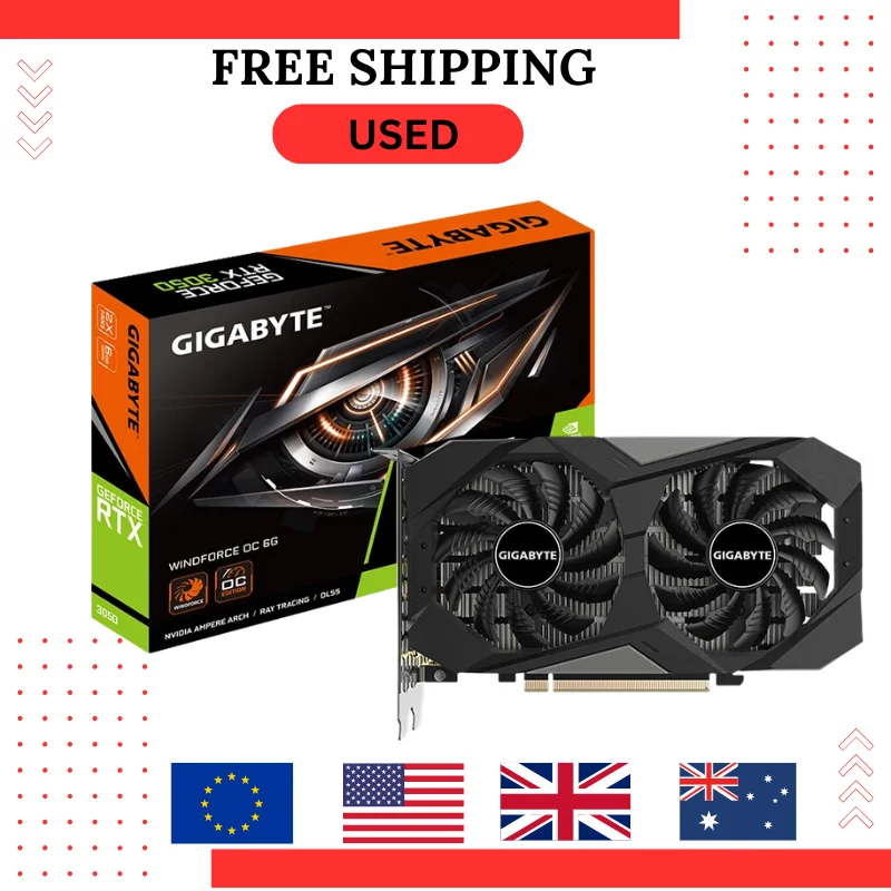 Tarjeta gráfica para juegos GIGABYTE RTX 3050 WINDFORCE OC 6GB usada GDDR6 96 bits con 2 ventiladores tarjeta de vídeo NVIDIA GV-N3050 GAMING OC