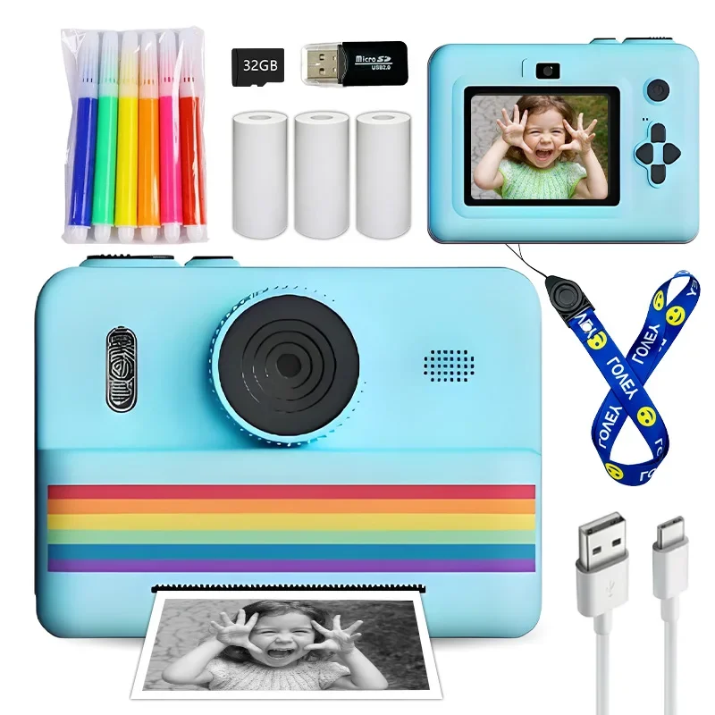 Kids Instant Camera Gift Set with 32GB Memory Card Color Pencil Dual Camera Flashlight - Perfect for Boys & Girls