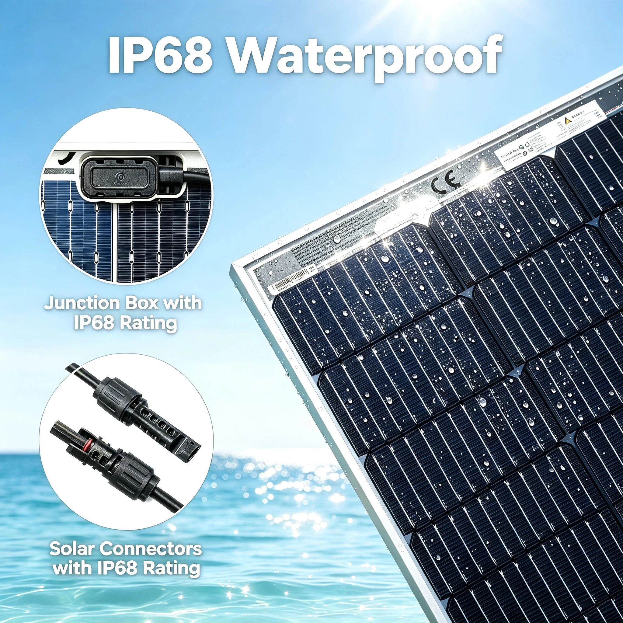 200W Bifaziales Glas-Solarmodul Hocheffizientes Gehärtetes Solarmodell, Wasserdicht, Langlebig & Korrosionsbeständig für Wohnmobile, Boote, Gärten, Balkone – Detail 5