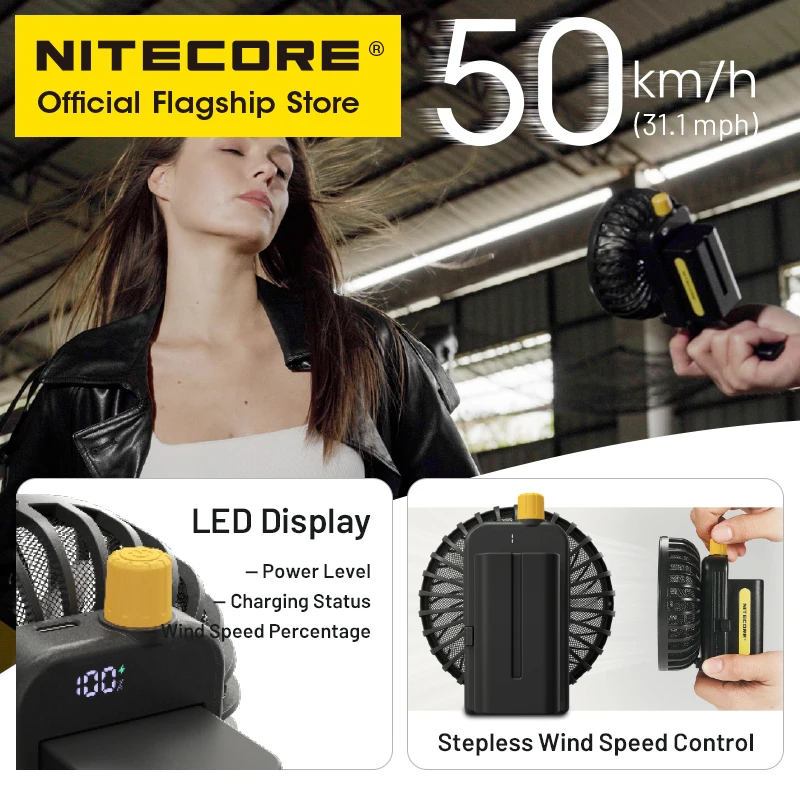 NITECORE CW10 Electric Fan Mini Portable Photography Fan Cord-Free Blower for Canon Sony Stage Short Video Wedding Film Camping