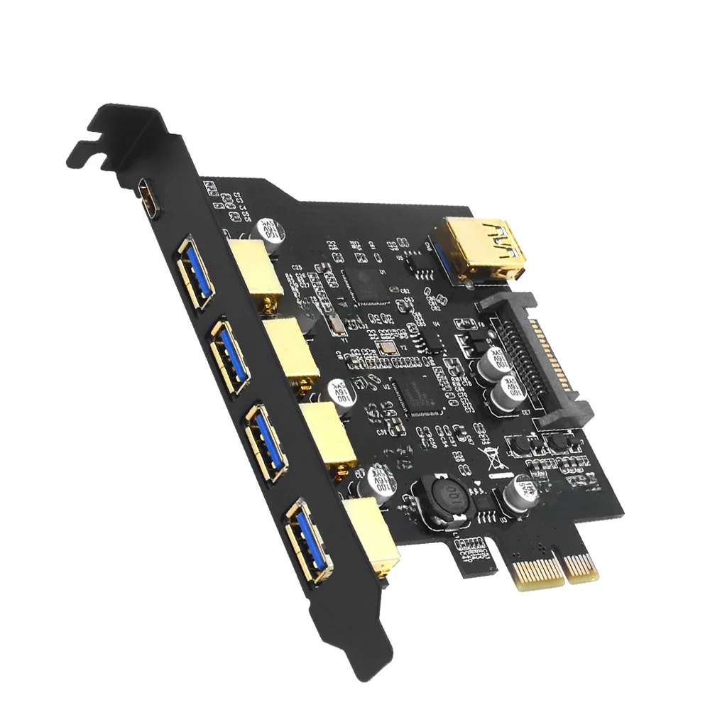 TISHRIC USB 3.2 carte d'extension PCI-e Pcie vers contrôleur USB 2/4/5 ports Usb 3.2 TYPE-C/19Pin PCI Express 1x carte Riser Hub USB C