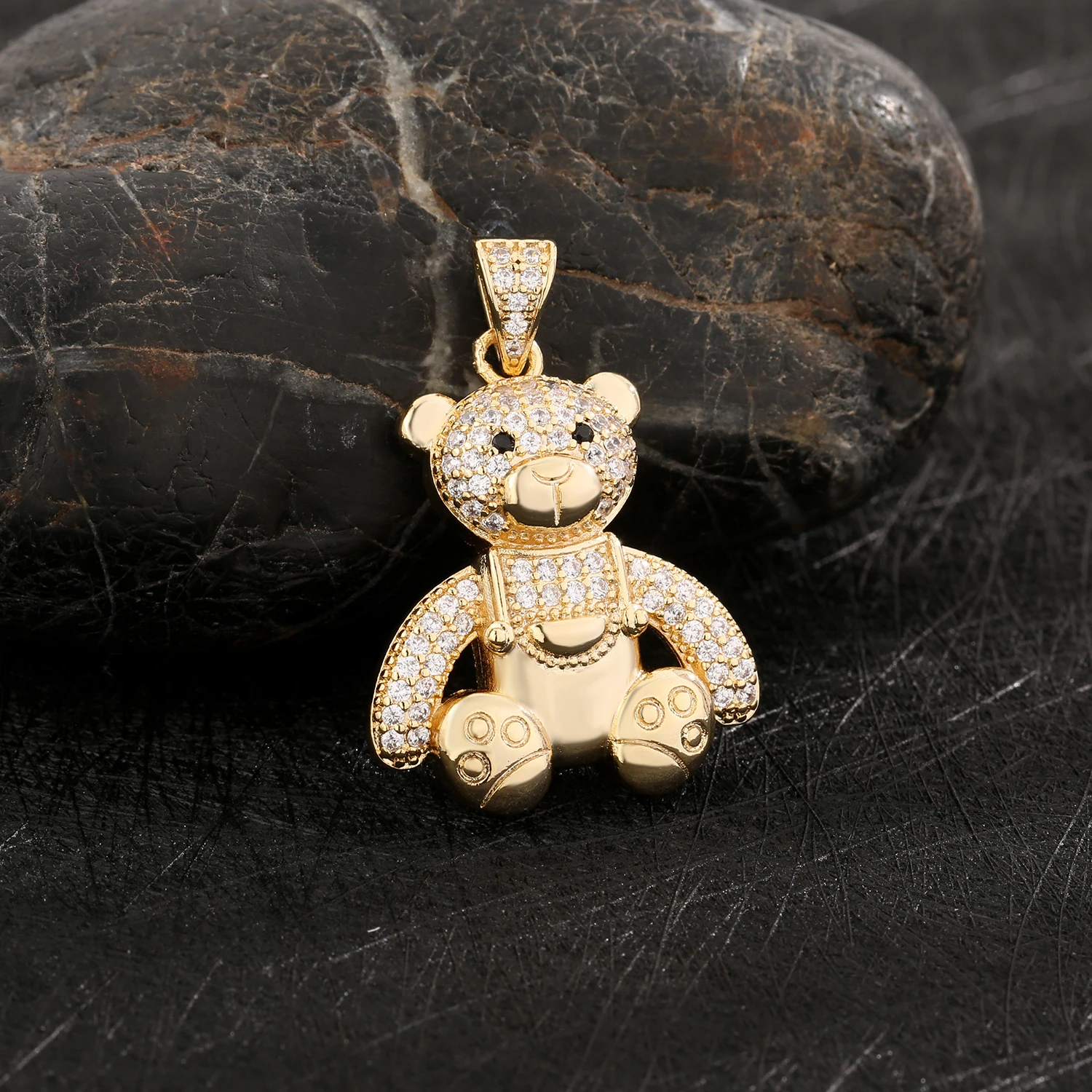 VCT new overalls bear pendant teddy bear cubic zirconia pavé pendant 14K gold cubic zirconia pendant