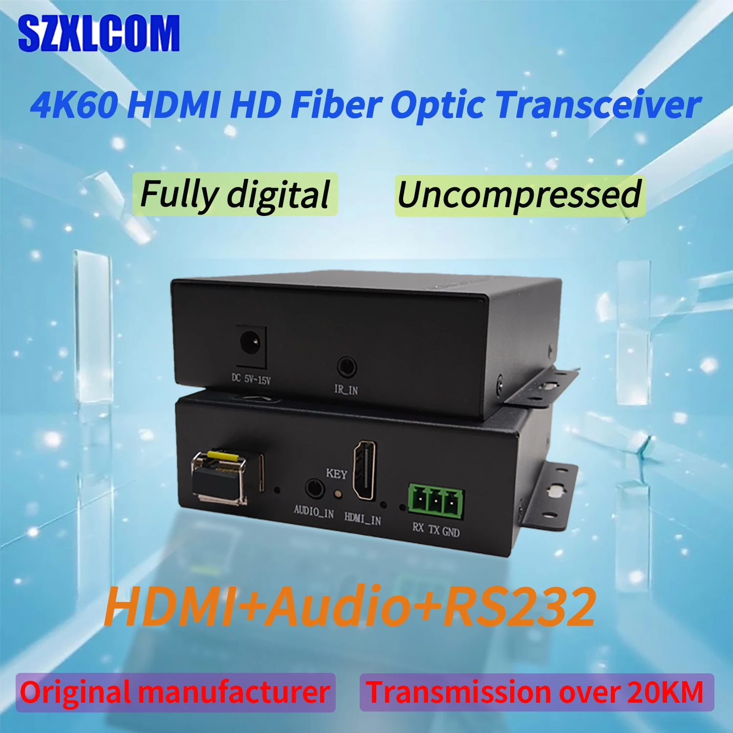 SZXLCOM 4K60 FPGA Fiber Transceiver SFP/LC HDMI+Audio+RS232 Fiber optic cable extender 1 Pair Long Distance Transmission
