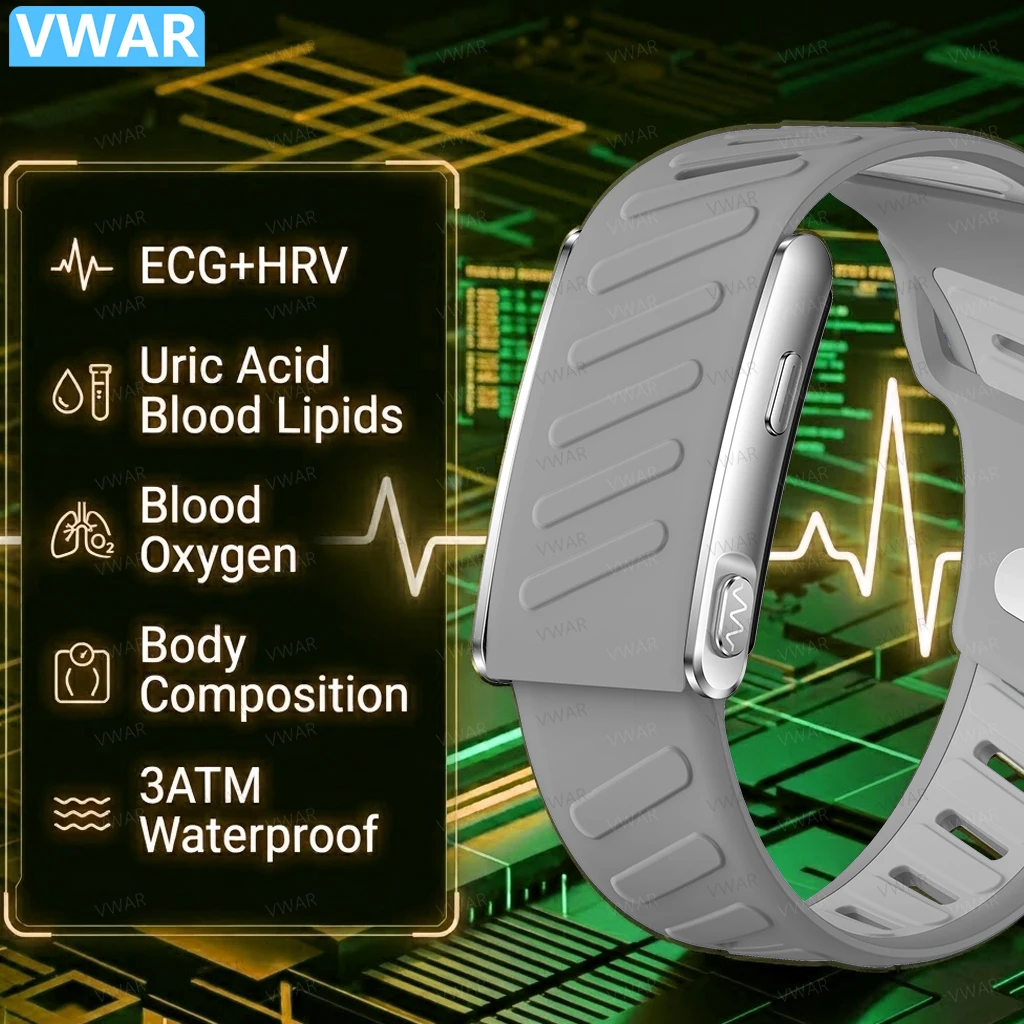 

5.0 MG Screenless ECG Fitness Tracker Blood Oxygen Pressure Uric Acid Blood Lipid HRV Smart Bracelet Sports Band For Men Women