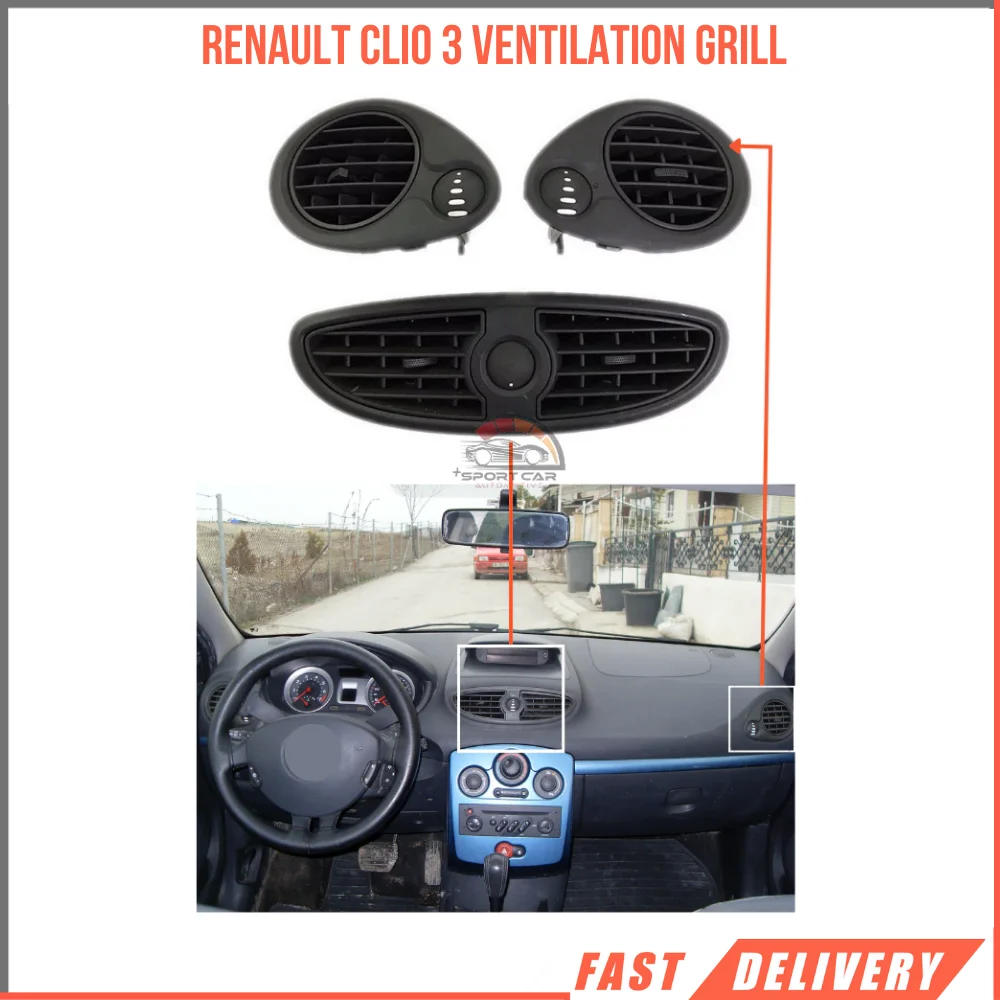 For Renault Clio 3 Bright Smoked Mat Black White Heating Vent Grille Diffuser Kit 3 Piece Set Car Track Trim